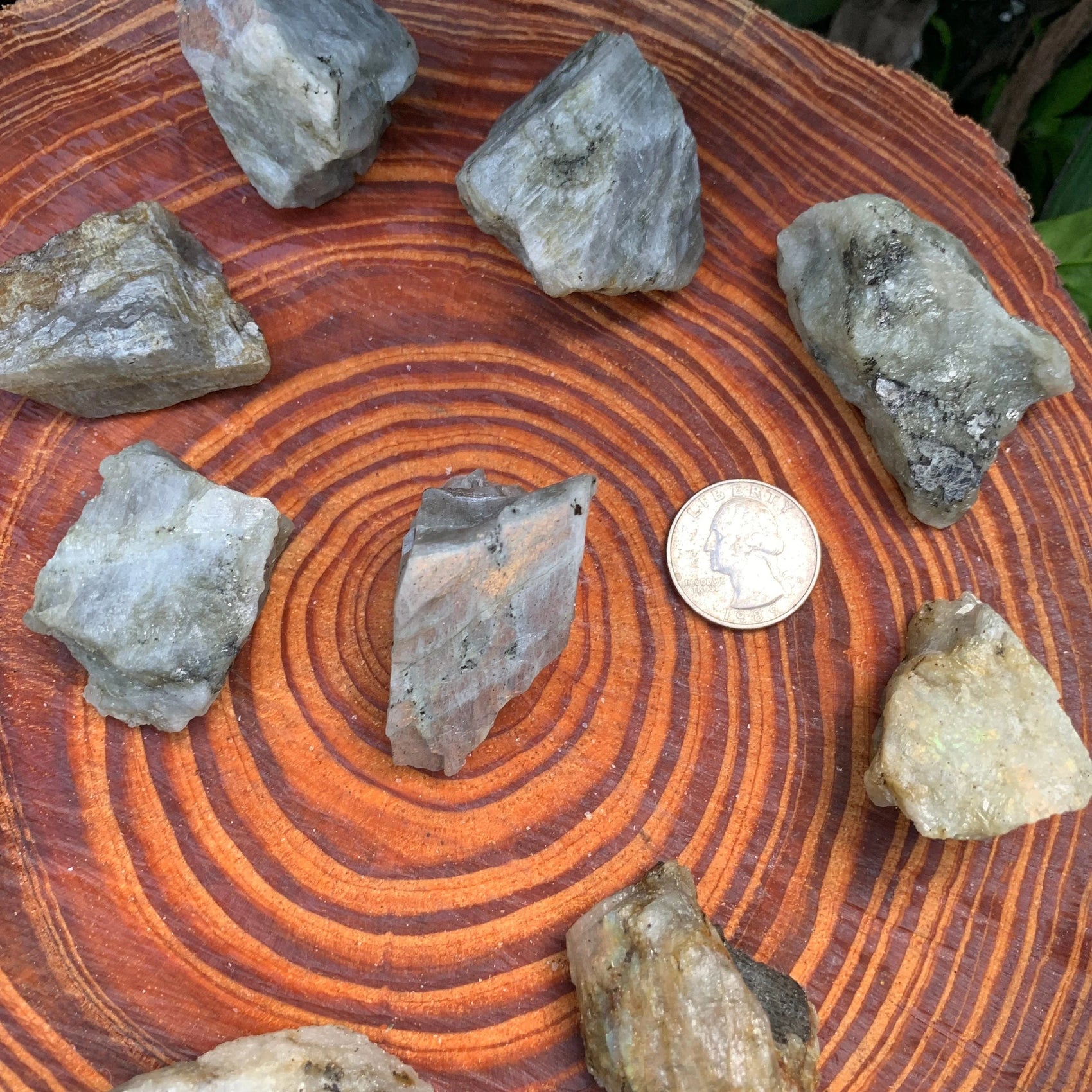 Side perspective of Labradorite raw stone, showing untreated character, worked with for Intuition.
