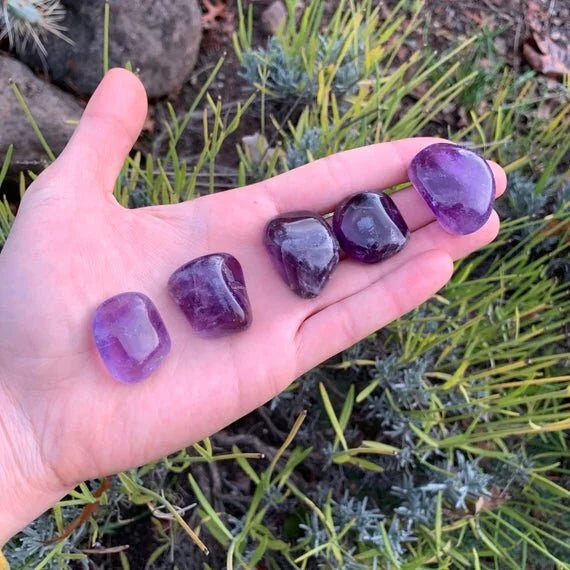 Back view of Grade AAA Amethyst tumbled stone showing natural surface