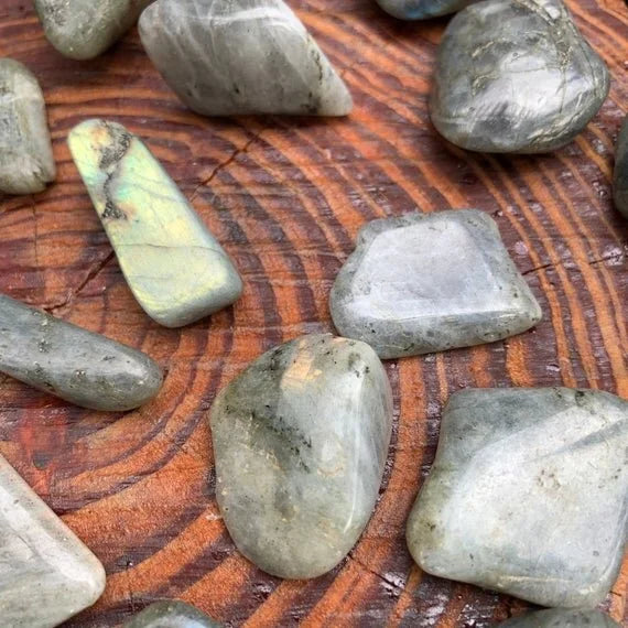 Full profile of Grade AA Labradorite tumbled stone ready to ship from Beyond Bohemian