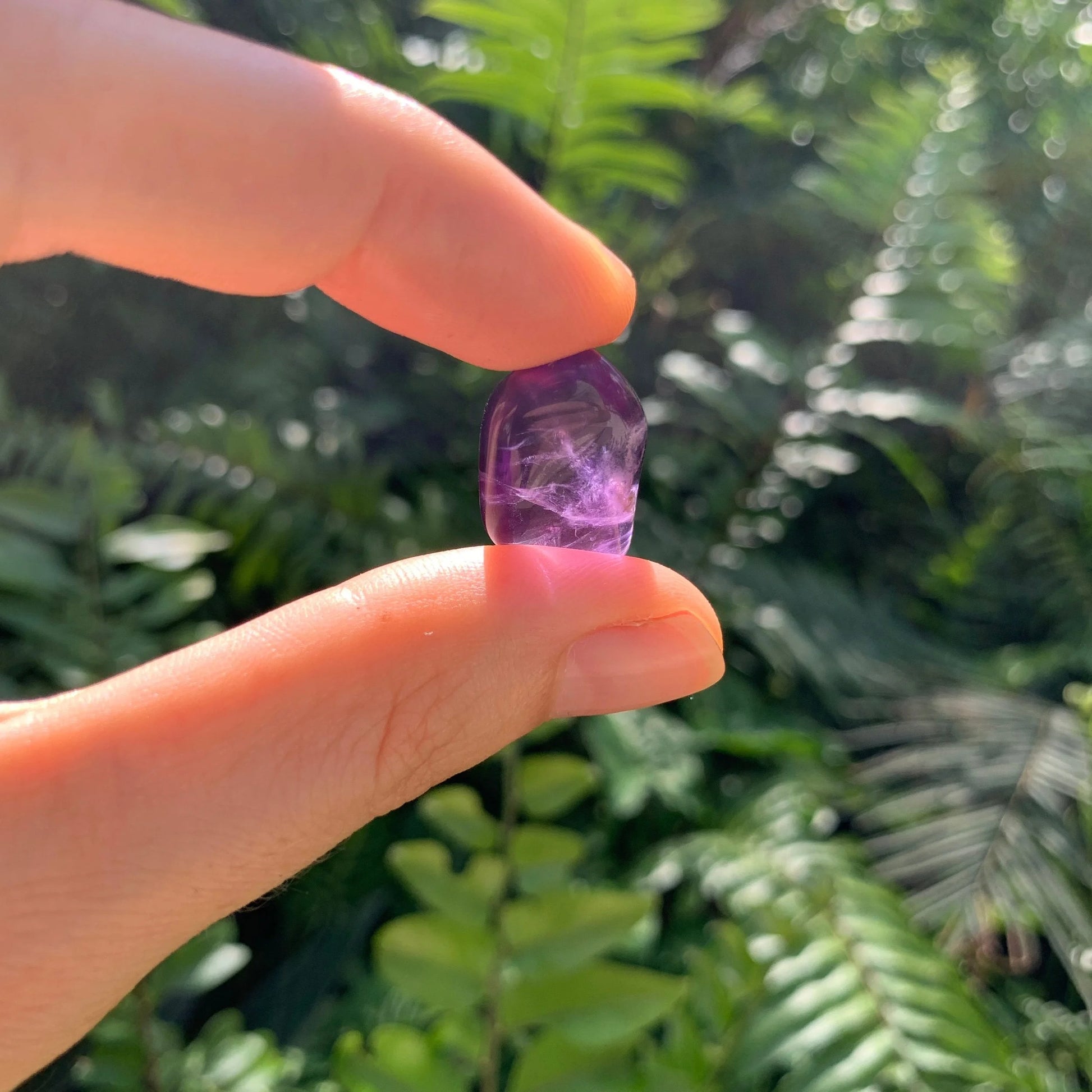 Full profile of Grade AAA Amethyst tumbled stone ready to ship from Beyond Bohemian