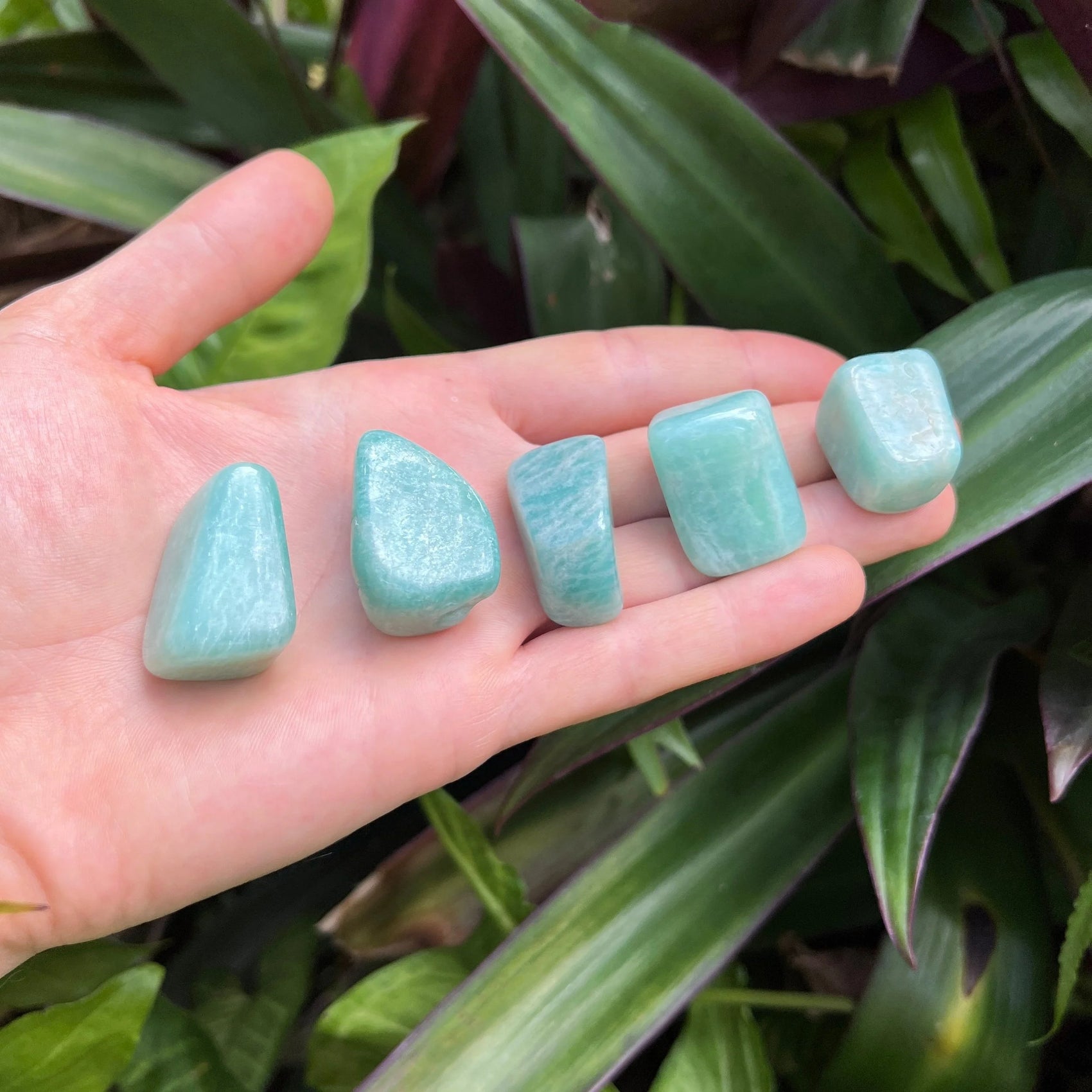 Reverse side of Amazonite tumbled stone, sourced from Mozambique.