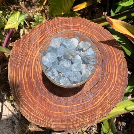 Near view of Grade AA Celestite raw stone, from Madagascar.