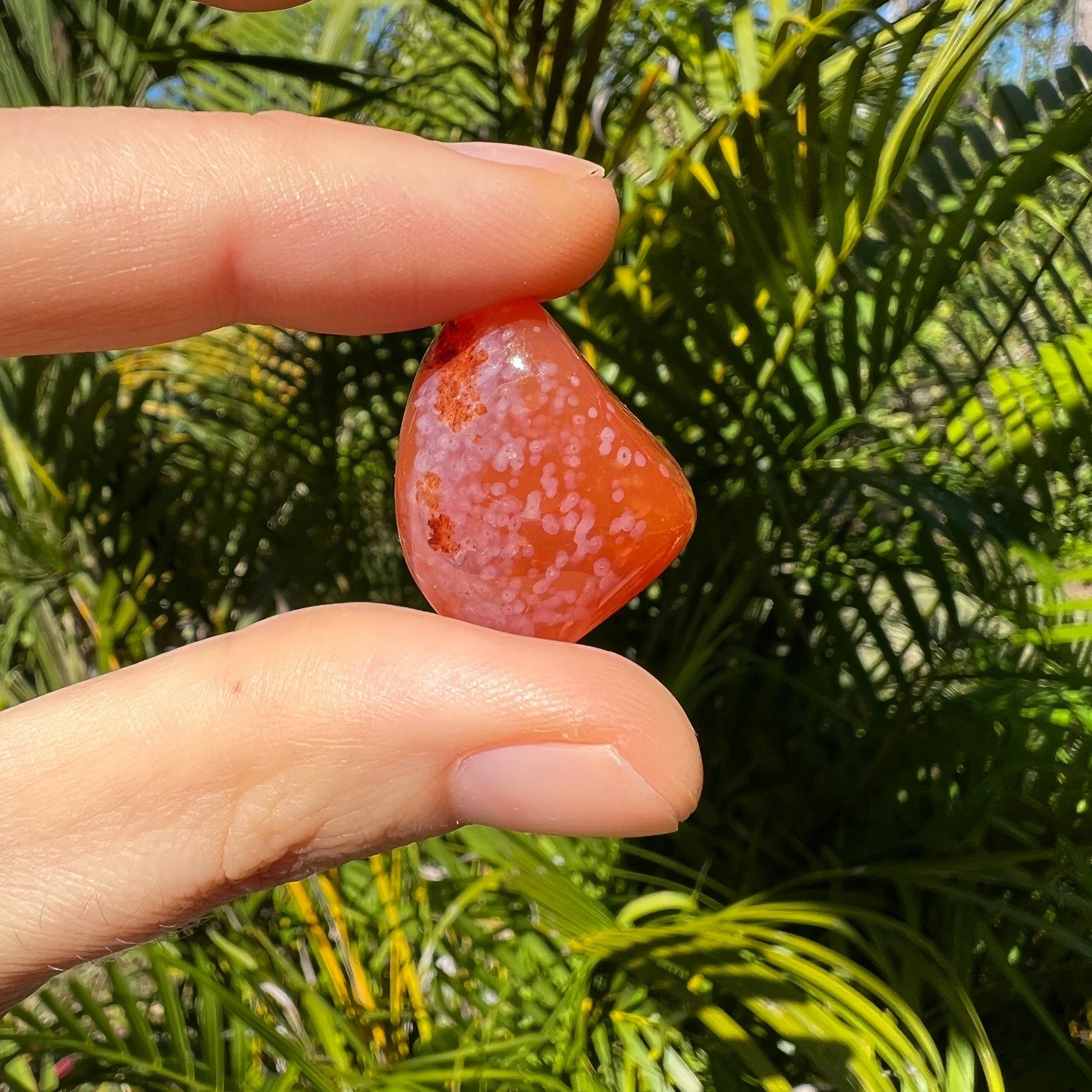 Base detail of Grade AA Carnelian tumbled stone