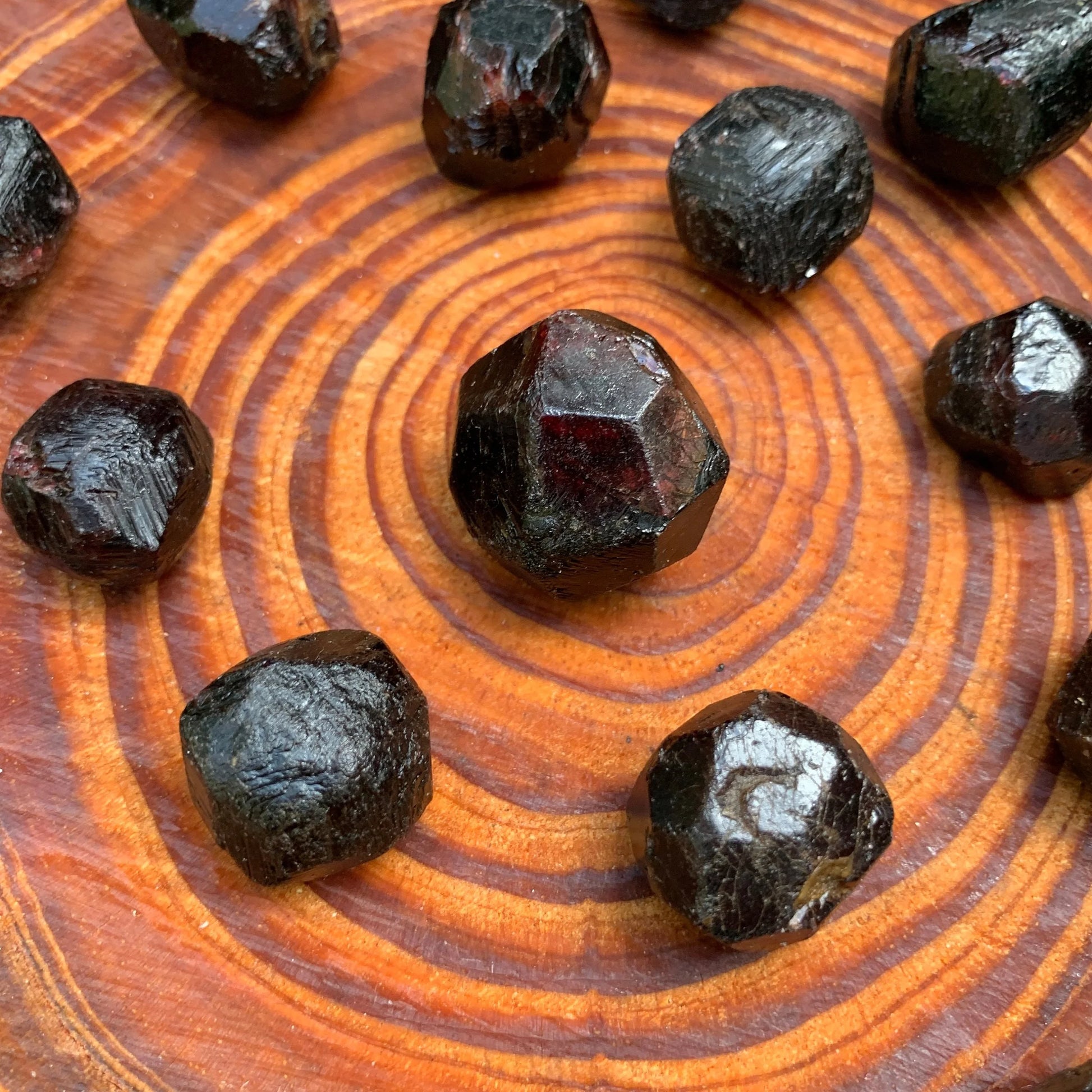 Size comparison with one Garnet raw stone for scale, Brazil-sourced.