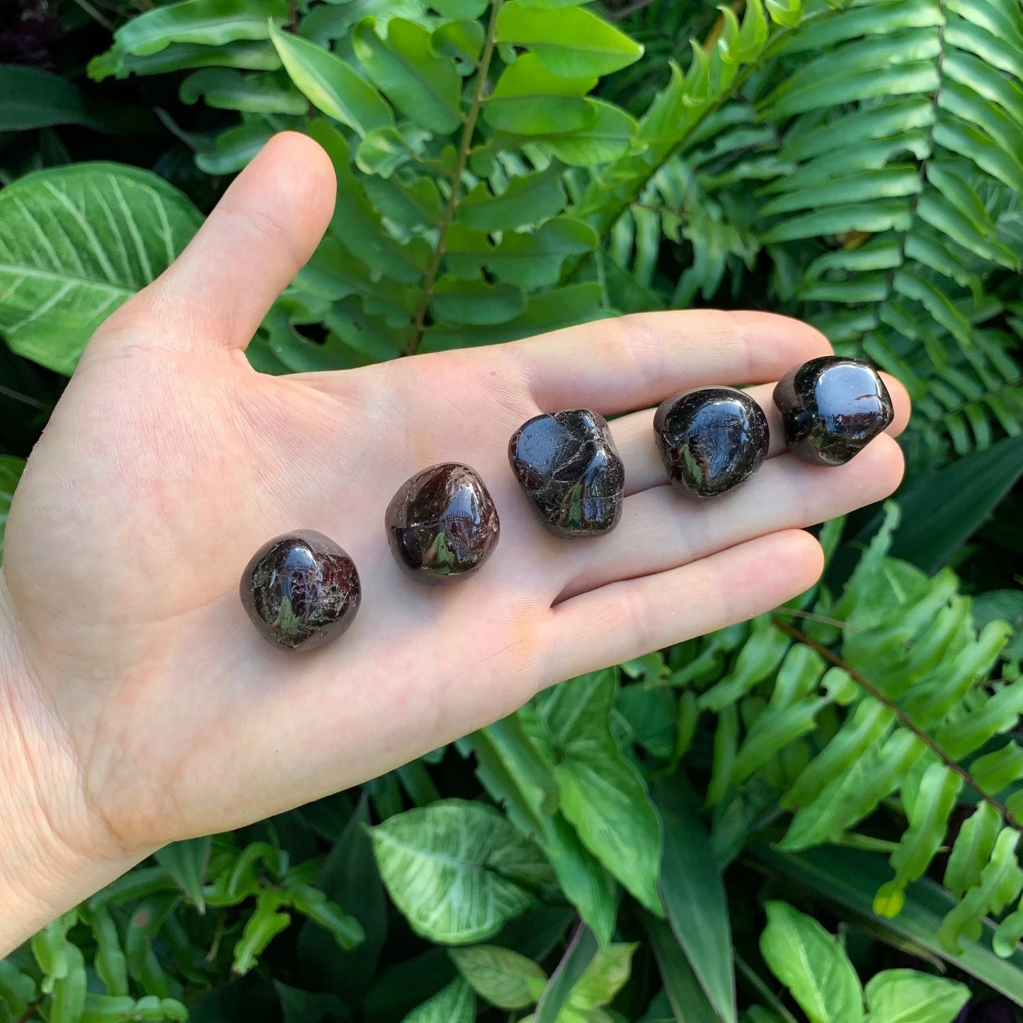 Full profile of Grade AA Garnet tumbled stone ready to ship from Beyond Bohemian