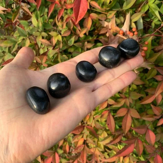 Full profile of Grade AA Black Onyx tumbled stone ready to ship from Beyond Bohemian
