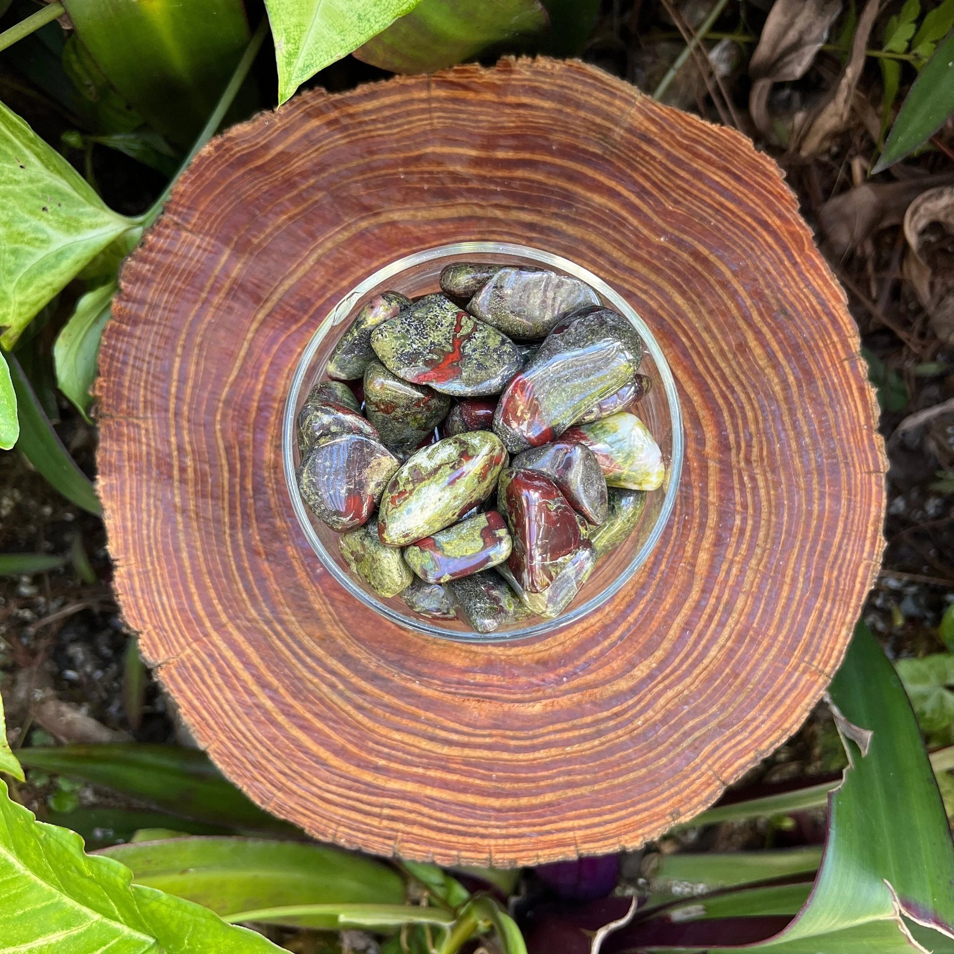 Full profile of Grade AA Dragon Bloodstone tumbled stone ready to ship from Beyond Bohemian