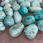 Full profile of Grade A Chrysocolla tumbled stone ready to ship from Beyond Bohemian