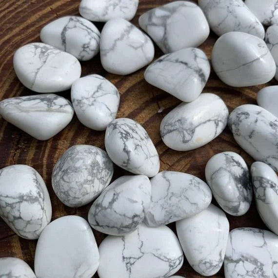 Full profile of Grade AA Howlite tumbled stone ready to ship from Beyond Bohemian