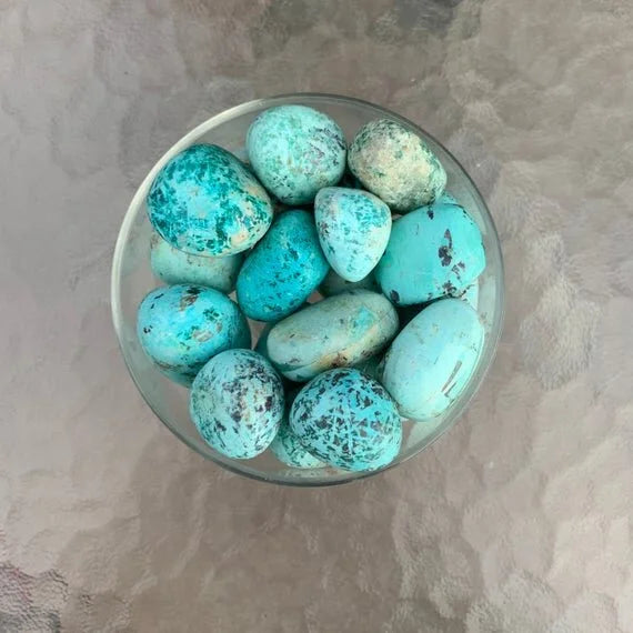 Full profile of Grade A Chrysocolla tumbled stone ready to ship from Beyond Bohemian