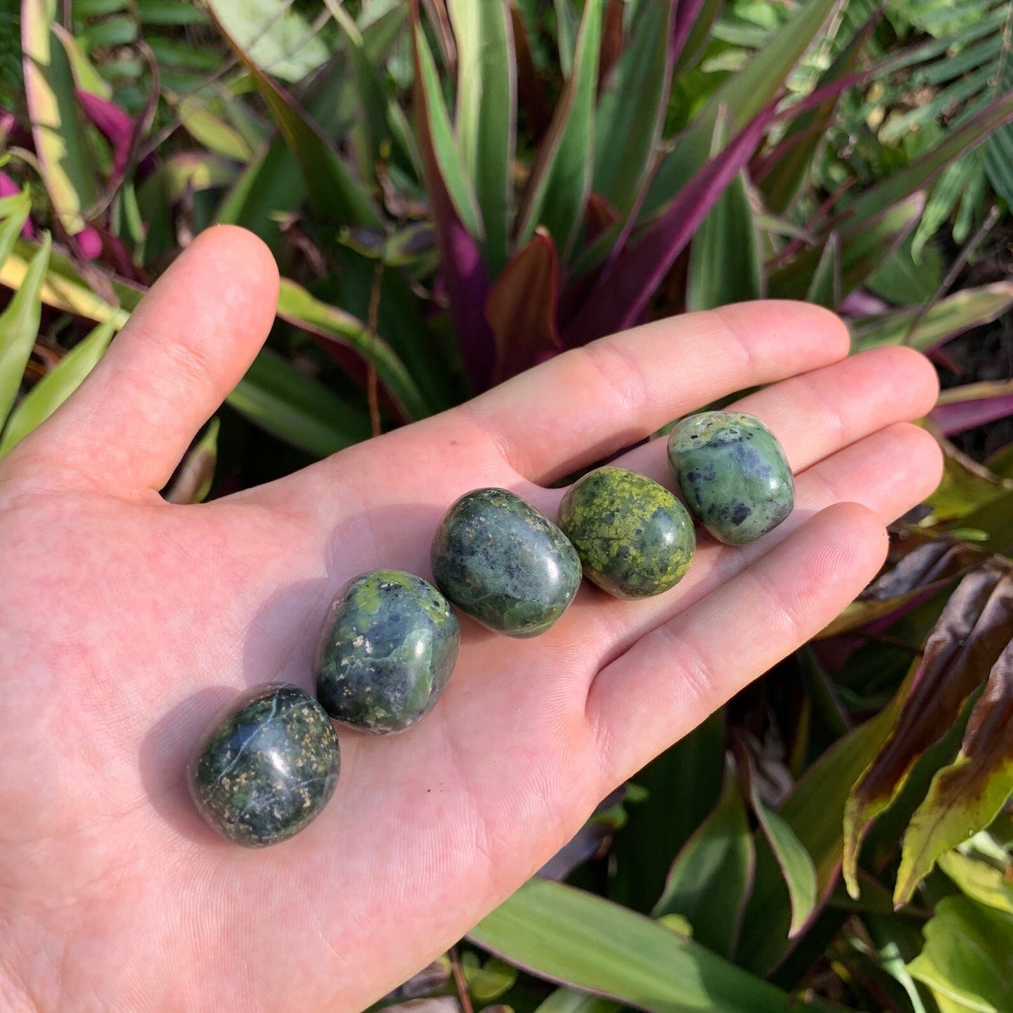 Full profile of Grade A Jade tumbled stone ready to ship from Beyond Bohemian