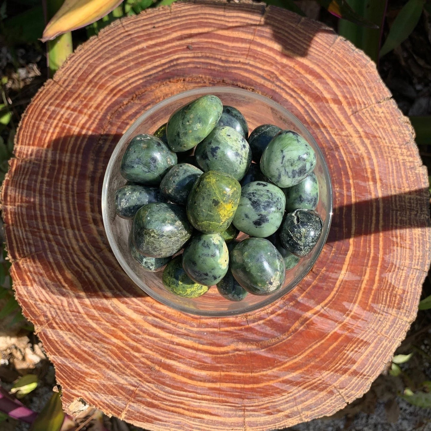 Full profile of Grade A Jade tumbled stone ready to ship from Beyond Bohemian
