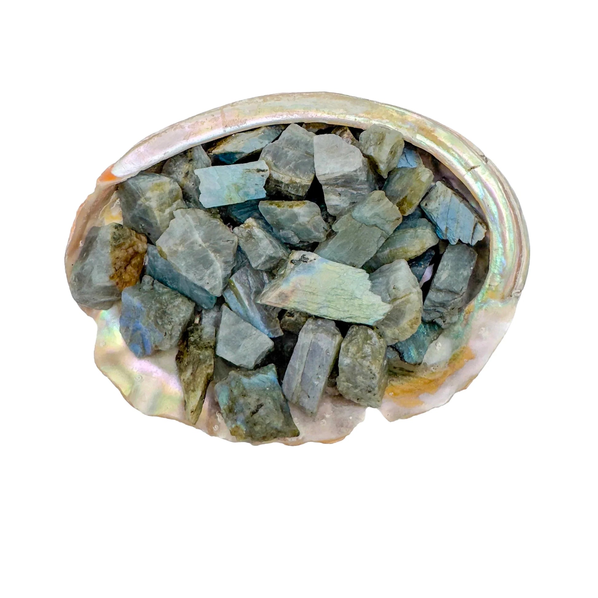 Near view of Labradorite raw stone, carried for Intuition, showing characteristic color.