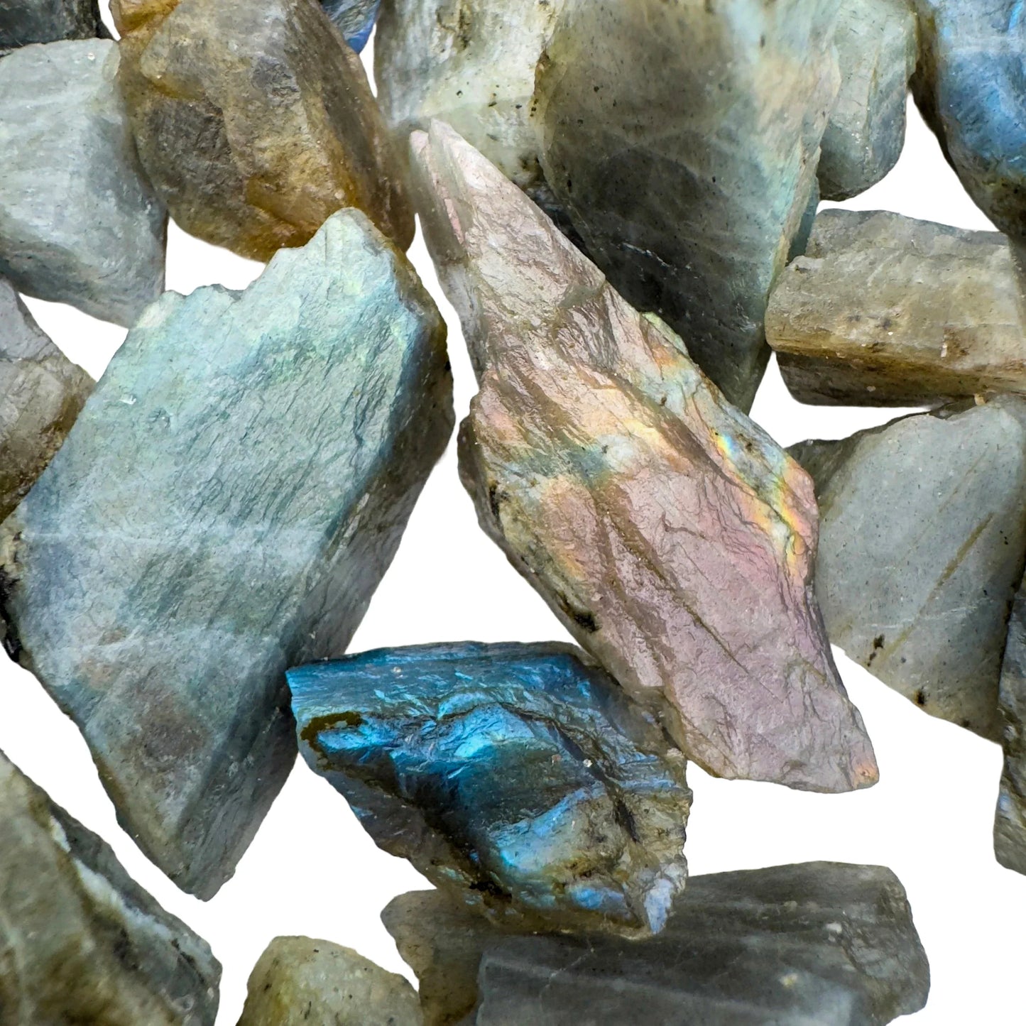 Underside detail of Labradorite raw stone, showing honest grain, drawn on for Intuition.