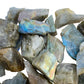 Size comparison with a Labradorite raw stone, Madagascar-sourced, sourced from Atsimo-Andrefana, Madagascar.