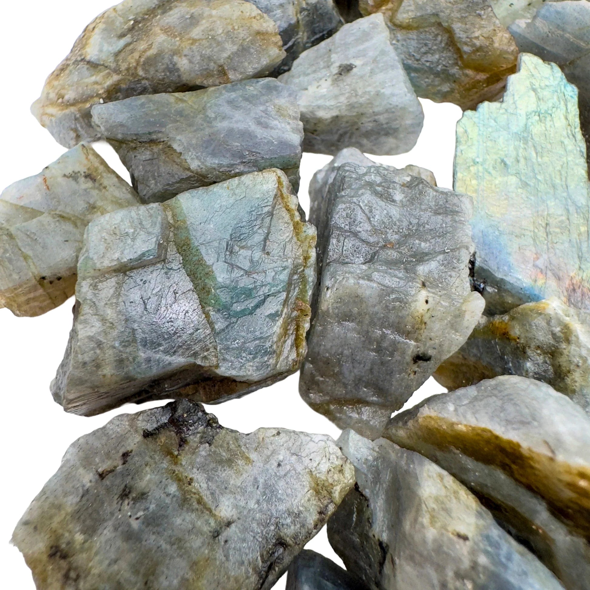 Back view of Grade AAA Labradorite raw showing natural surface
