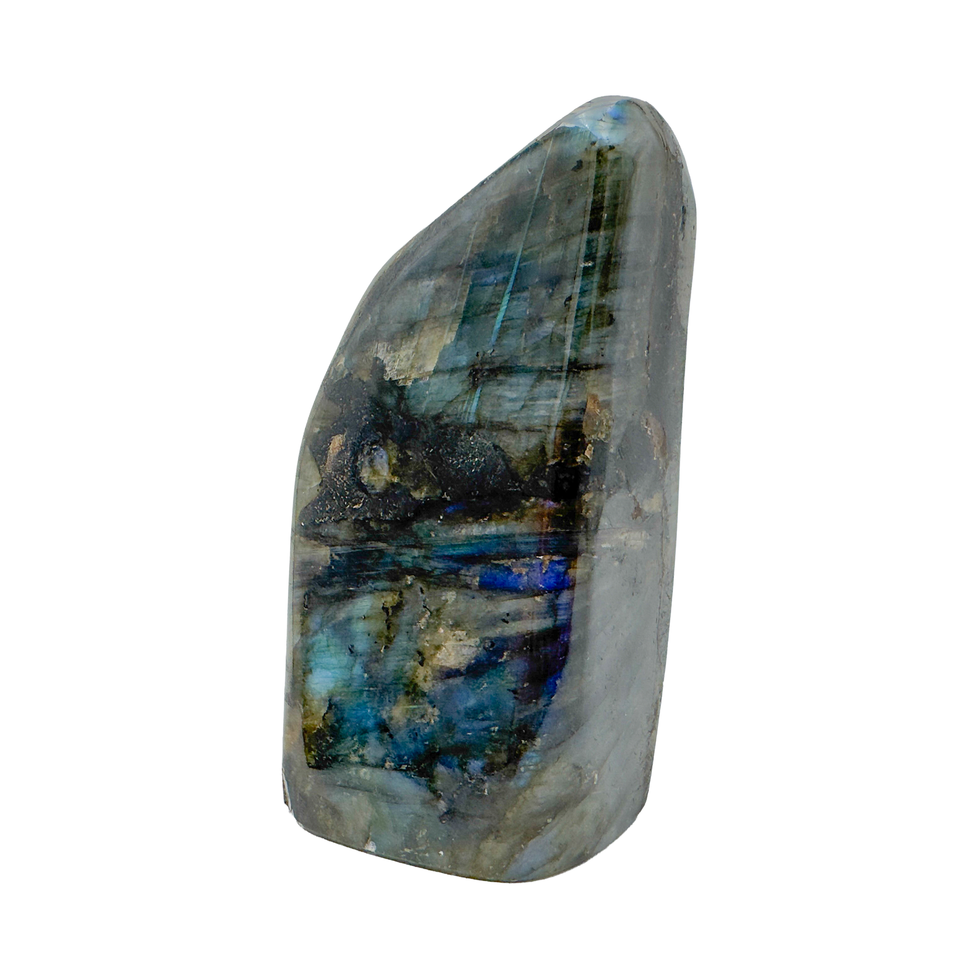 Close-up detail of Labradorite freeform showing labradorescence flash