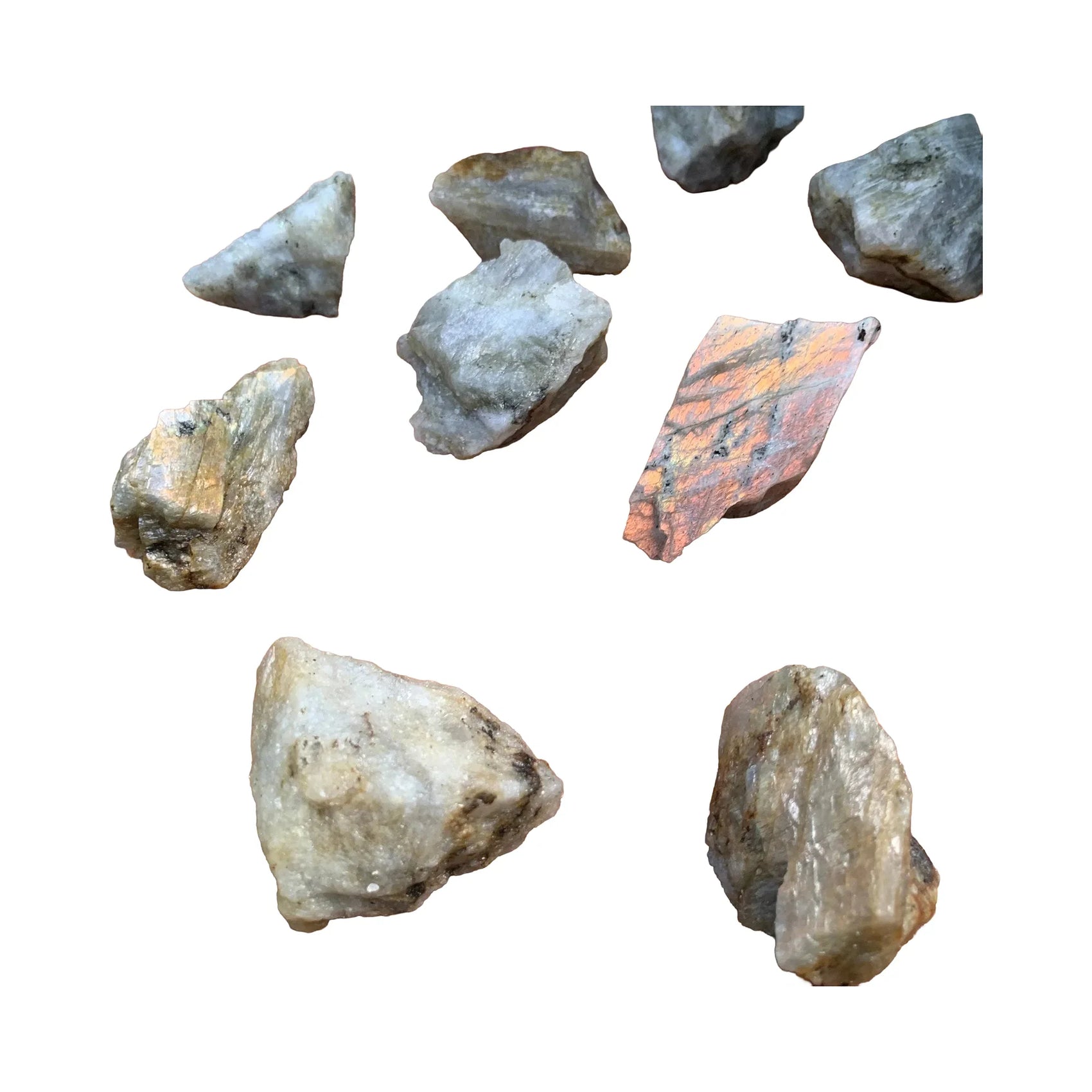Labradorite Orange/gold Predominant Crystals for Intuition, Manifestation & Meditation — gray rough natural, A grade from Madagascar