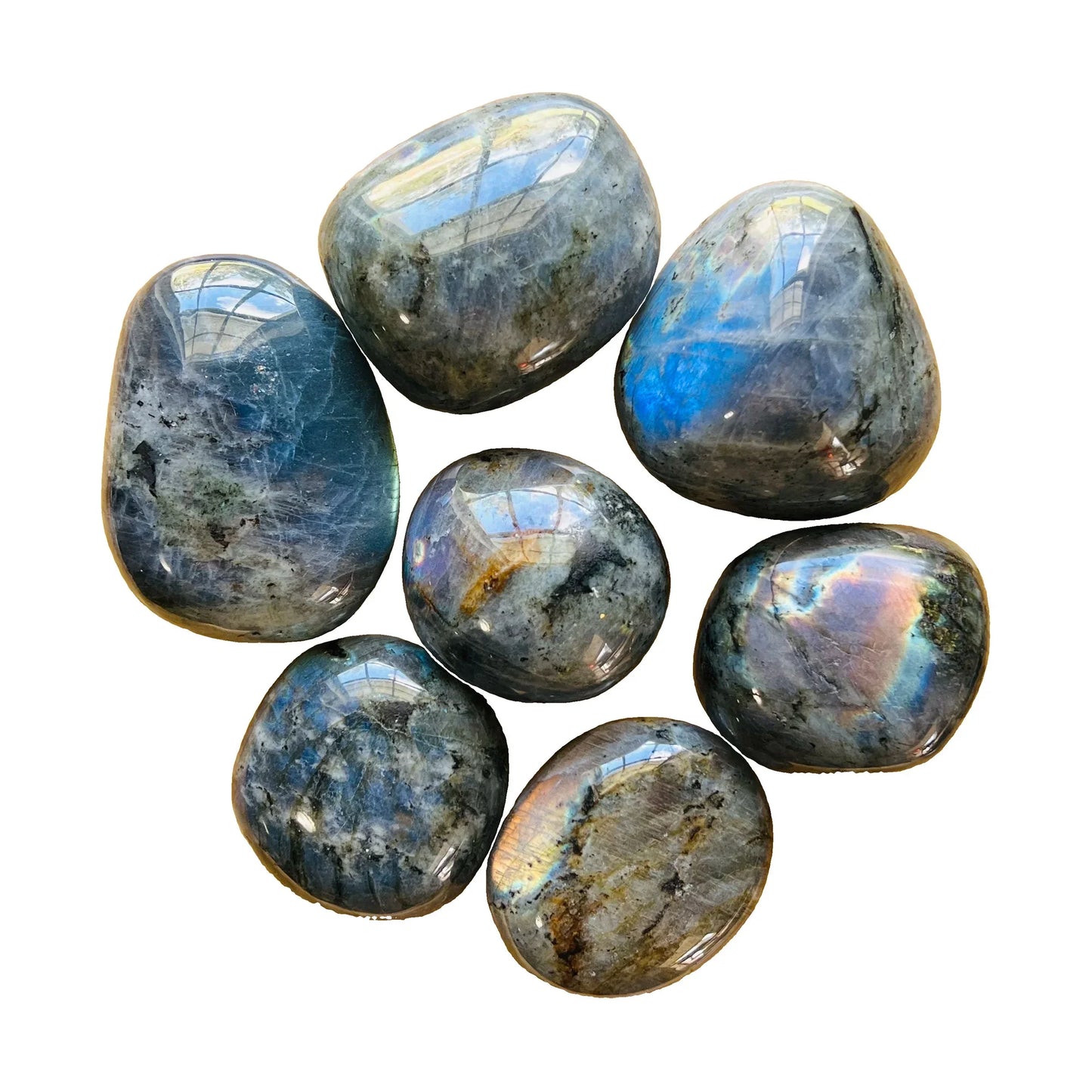 Labradorite Palm Stones for Intuition, Manifestation & Meditation — gray smooth polished, AA grade Madagascar-sourced