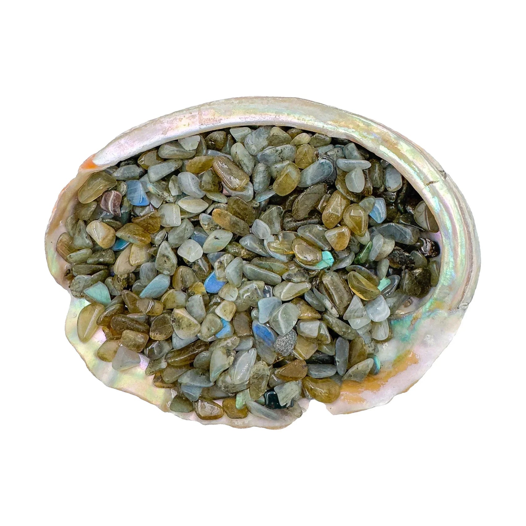 Labradorite polished crystal chips, A grade, Madagascar origin, hero view.