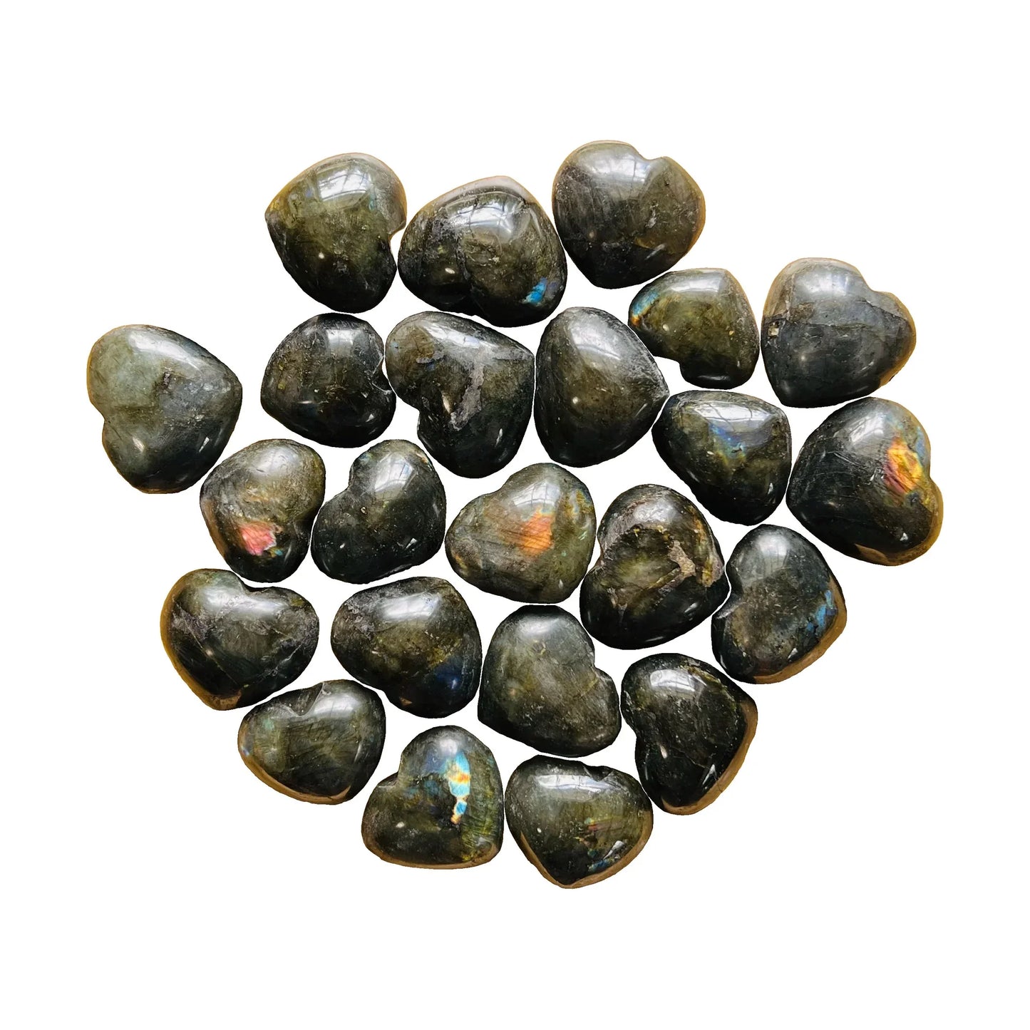 Polished Labradorite Hearts for Intuition, Manifestation & Meditation — beginner-friendly gray polished, A grade from Madagascar