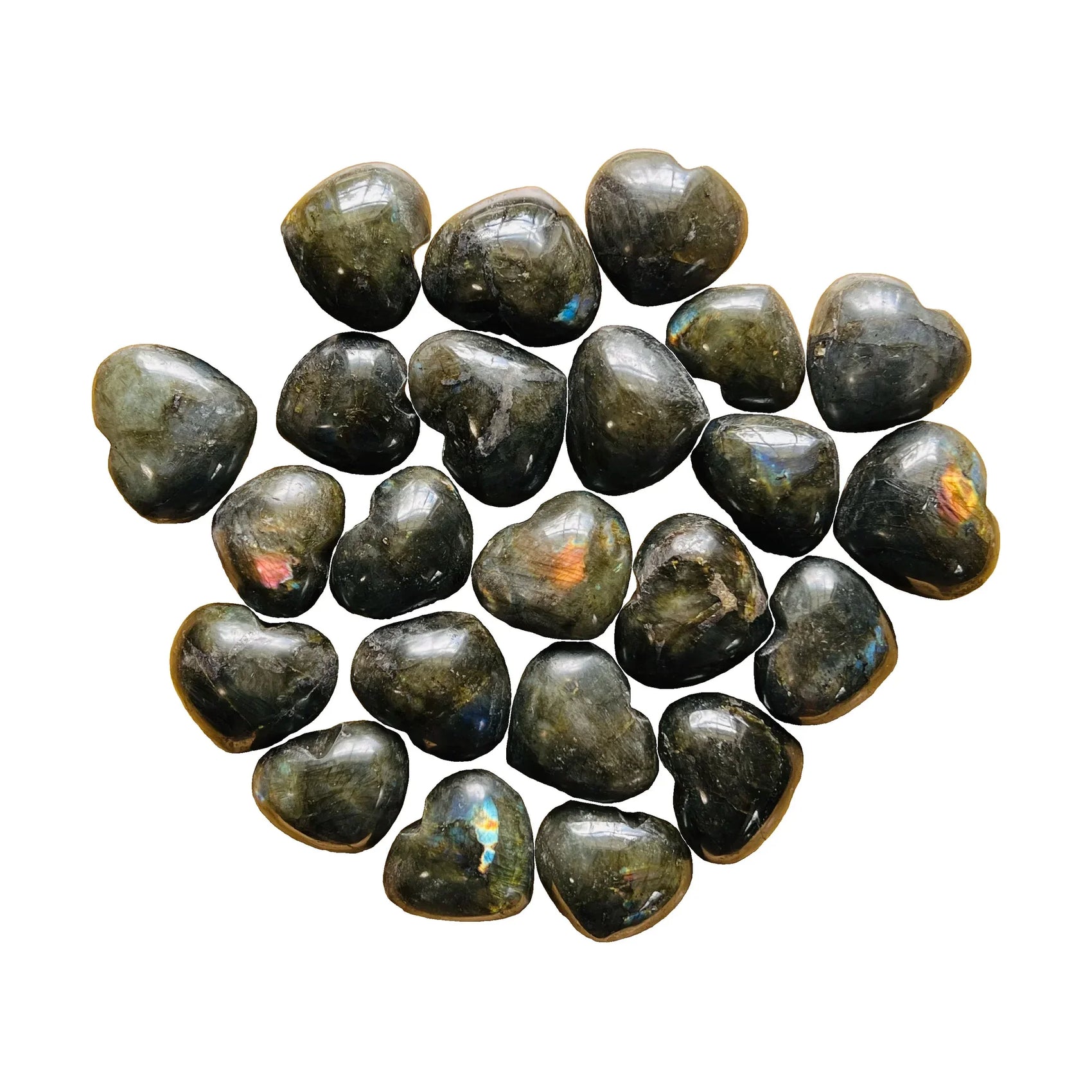 Polished Labradorite Hearts for Intuition, Manifestation & Meditation — beginner-friendly gray polished, A grade from Madagascar