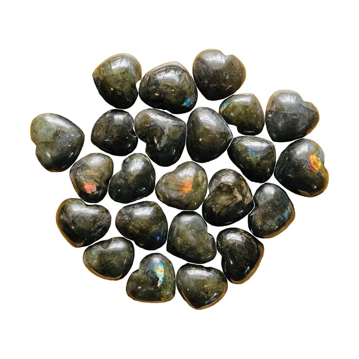 Polished Labradorite Hearts for Intuition, Manifestation & Meditation — beginner-friendly gray polished, A grade from Madagascar