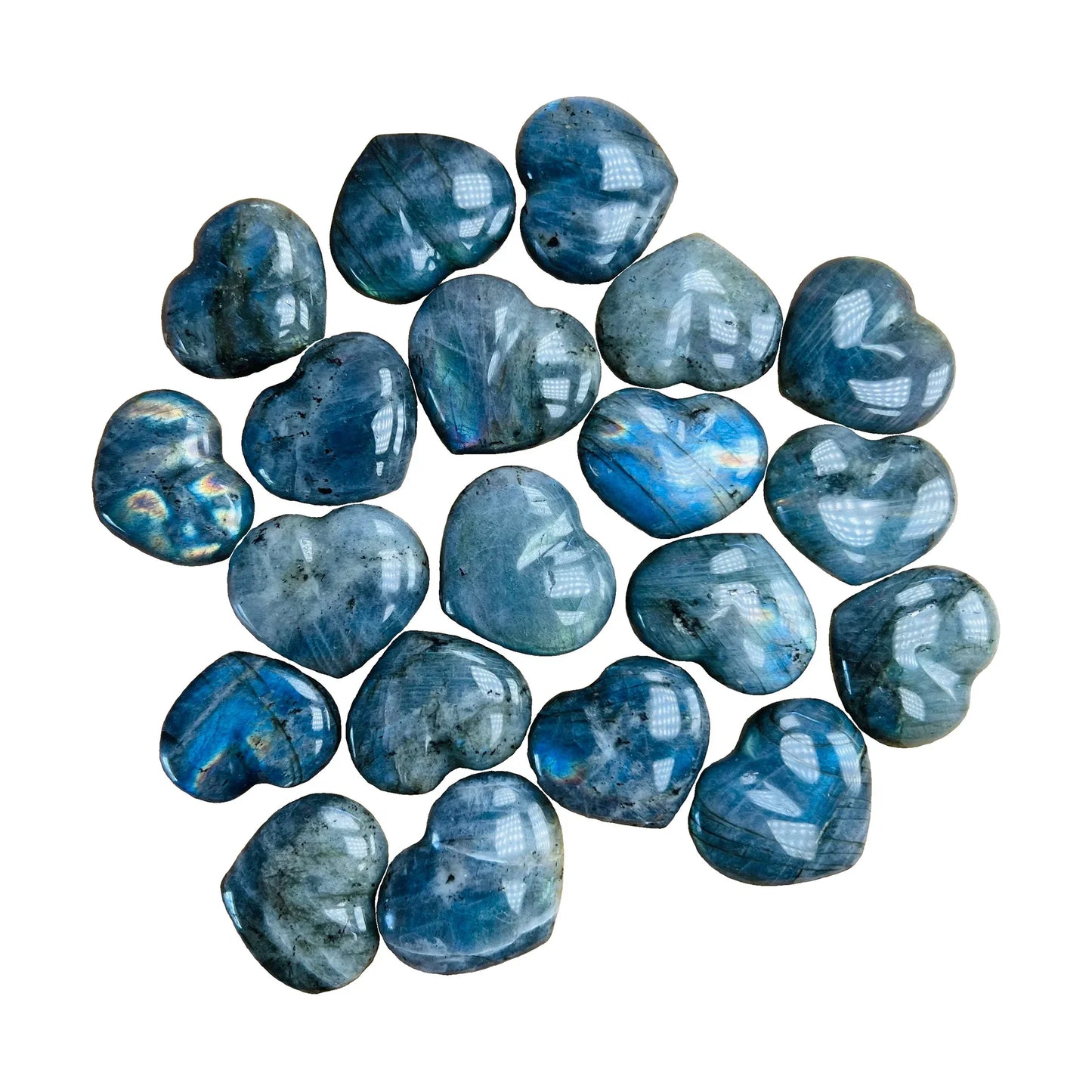 Polished Labradorite Hearts for Intuition, Manifestation & Meditation — gray polished, AA grade Madagascar-sourced