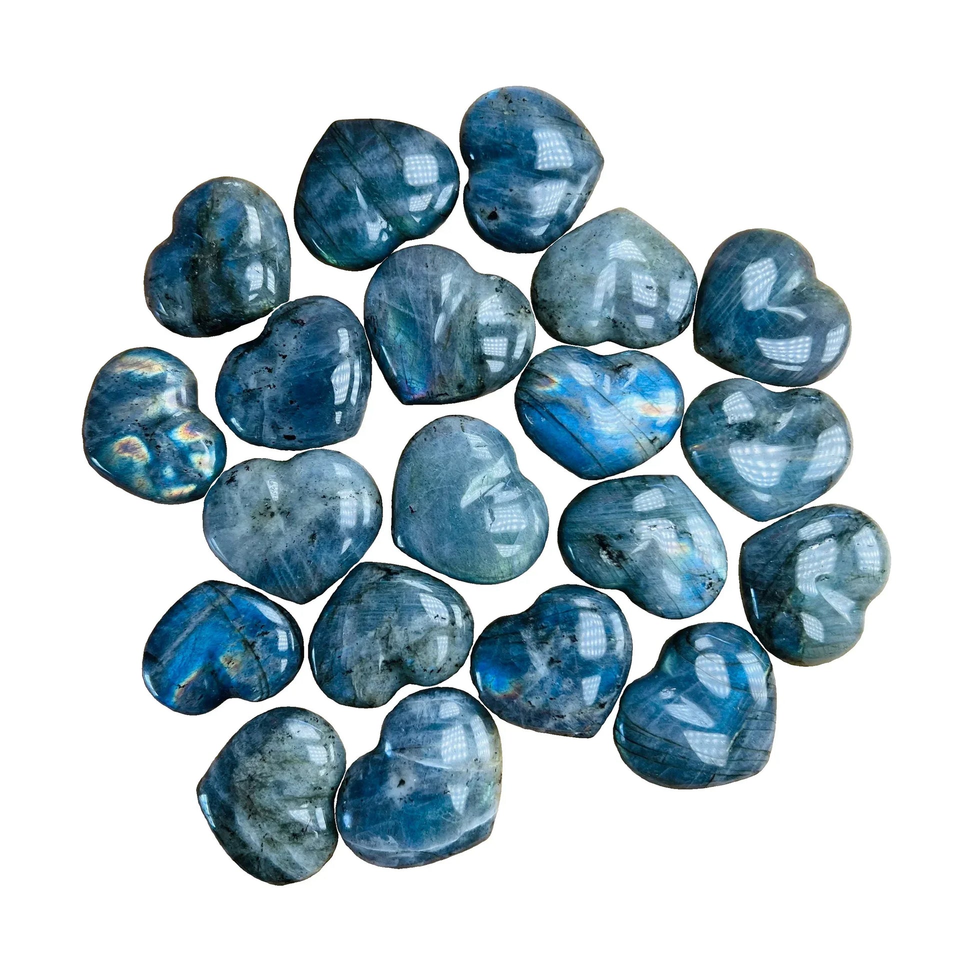 Polished Labradorite Hearts for Intuition, Manifestation & Meditation — gray polished, AA grade Madagascar-sourced