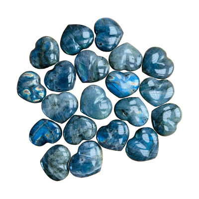 Polished Labradorite Hearts for Intuition, Manifestation & Meditation — gray polished, AA grade Madagascar-sourced