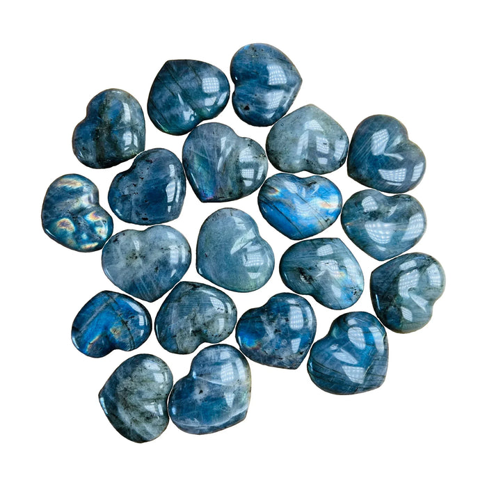 Polished Labradorite Hearts for Intuition, Manifestation & Meditation — gray polished, AA grade Madagascar-sourced