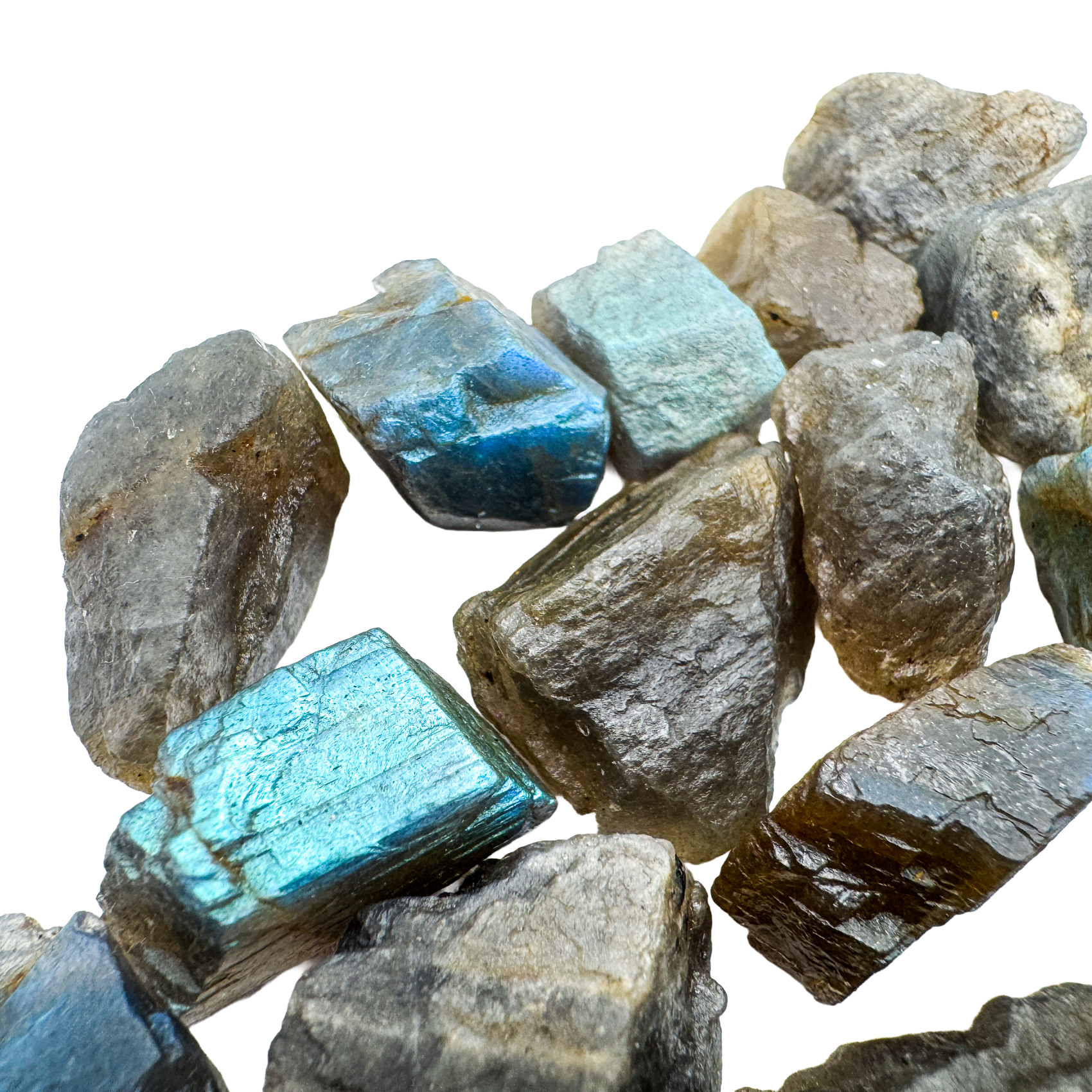 Labradorite rainbow raw stones with prominent green and blue flash, 5 to 15 grams, hand-selected Madagascar pieces