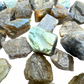 Side view of Labradorite rainbow raw stones with deep blue labradorescence, Grade AA from Atsimo-Andrefana, Madagascar
