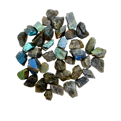 Labradorite rainbow raw stones in natural rough form, 0.50 to 1 inch, ethically sourced from Madagascar