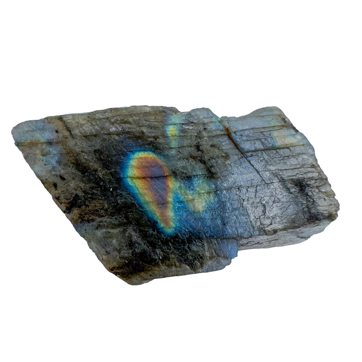 Close detail of AA Grade Rainbow Labradorite raw stone from Madagascar