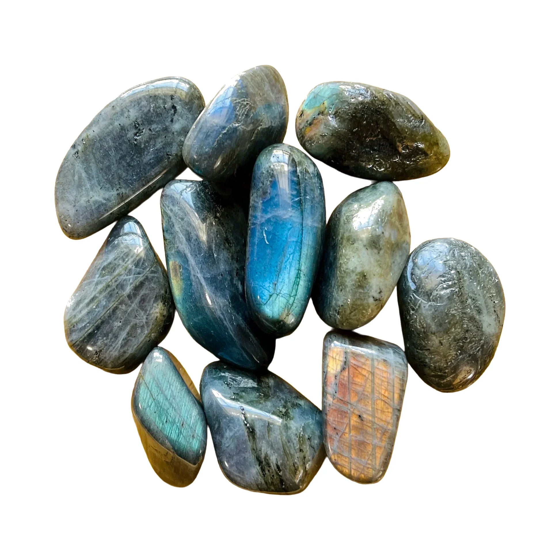 Tumbled Labradorite Crystals for Intuition, Manifestation & Meditation — gray polished, AA grade Madagascar-sourced