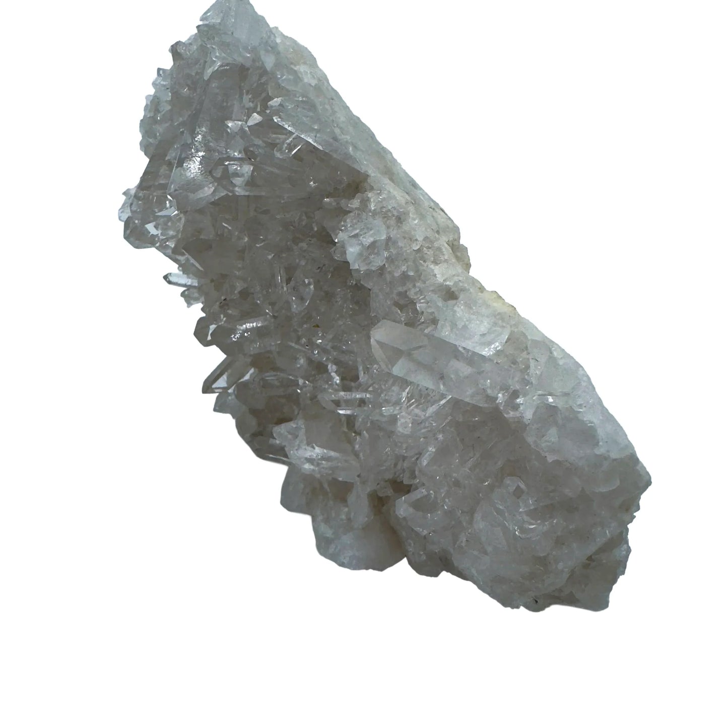 Underside view of Grade AAA Clear Quartz specimen, showing subtle veining.