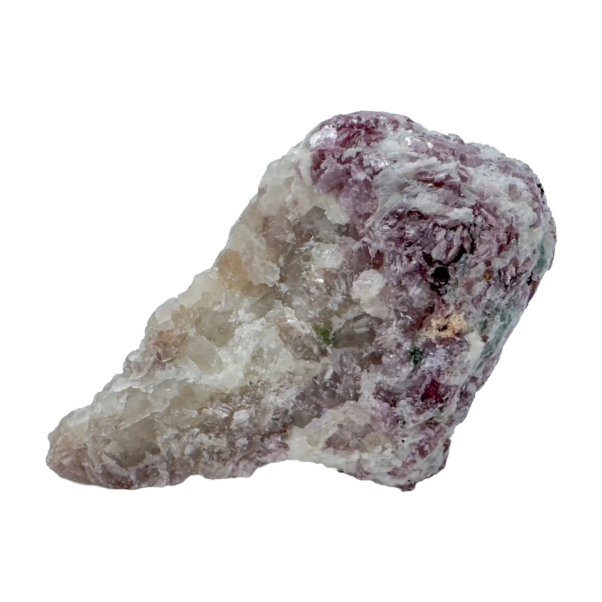 Side profile of Lepidolite specimen, showing natural color depth, sourced from Brazil.