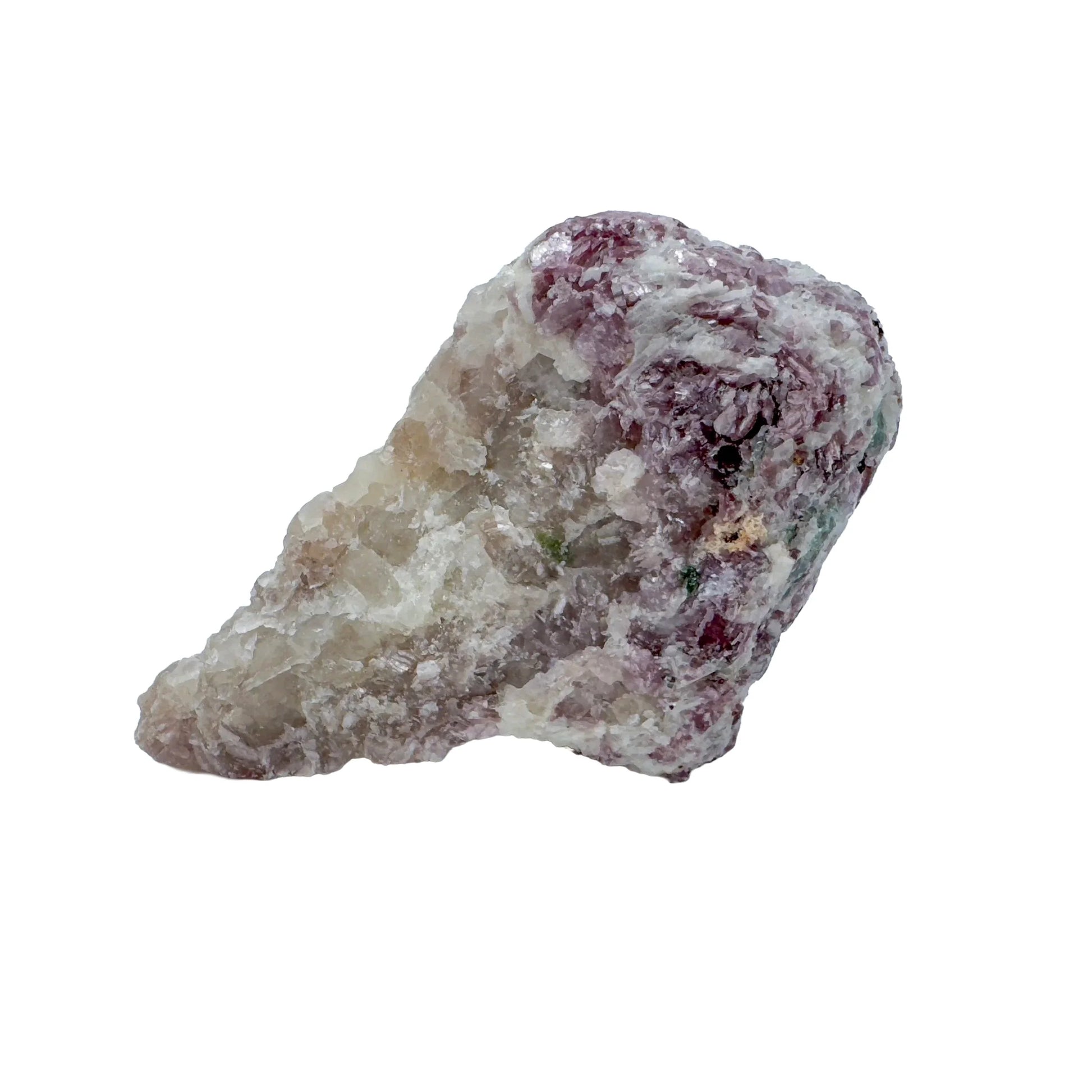 Side profile of Lepidolite specimen, showing natural color depth, sourced from Brazil.