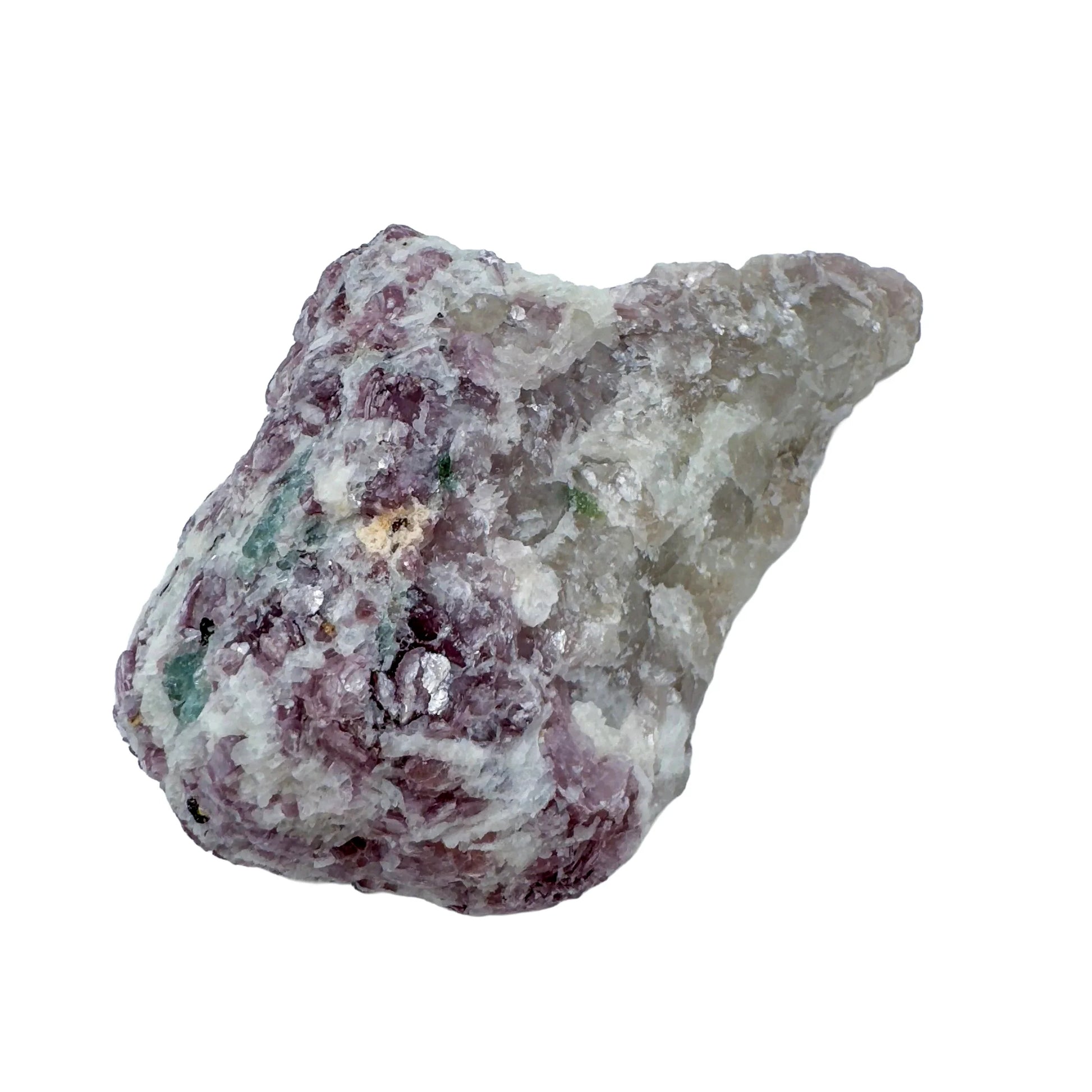 Hand-held view of a Lepidolite specimen often worked with for Stress Relief.