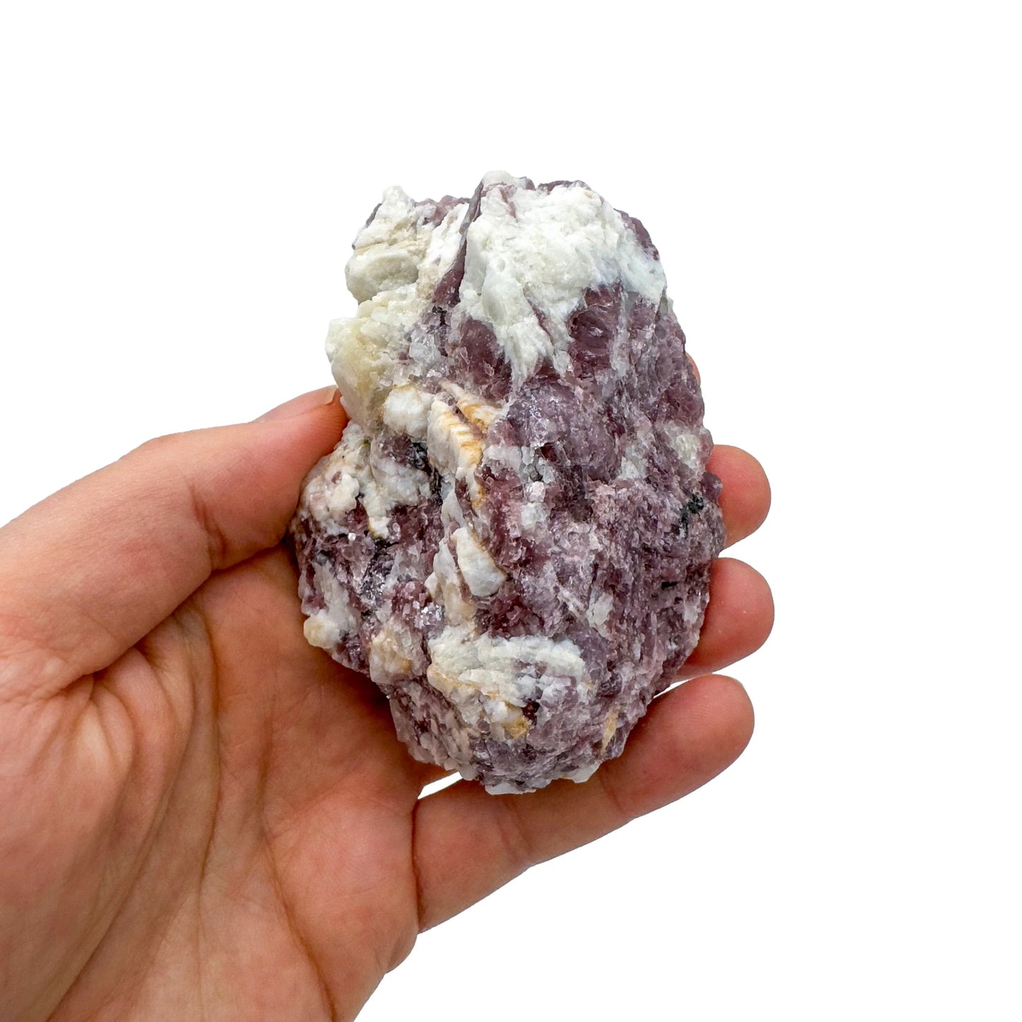 Full piece view of Lepidolite specimen, from Minas Gerais, Brazil, traditionally used for Self Love, shown for size reference.
