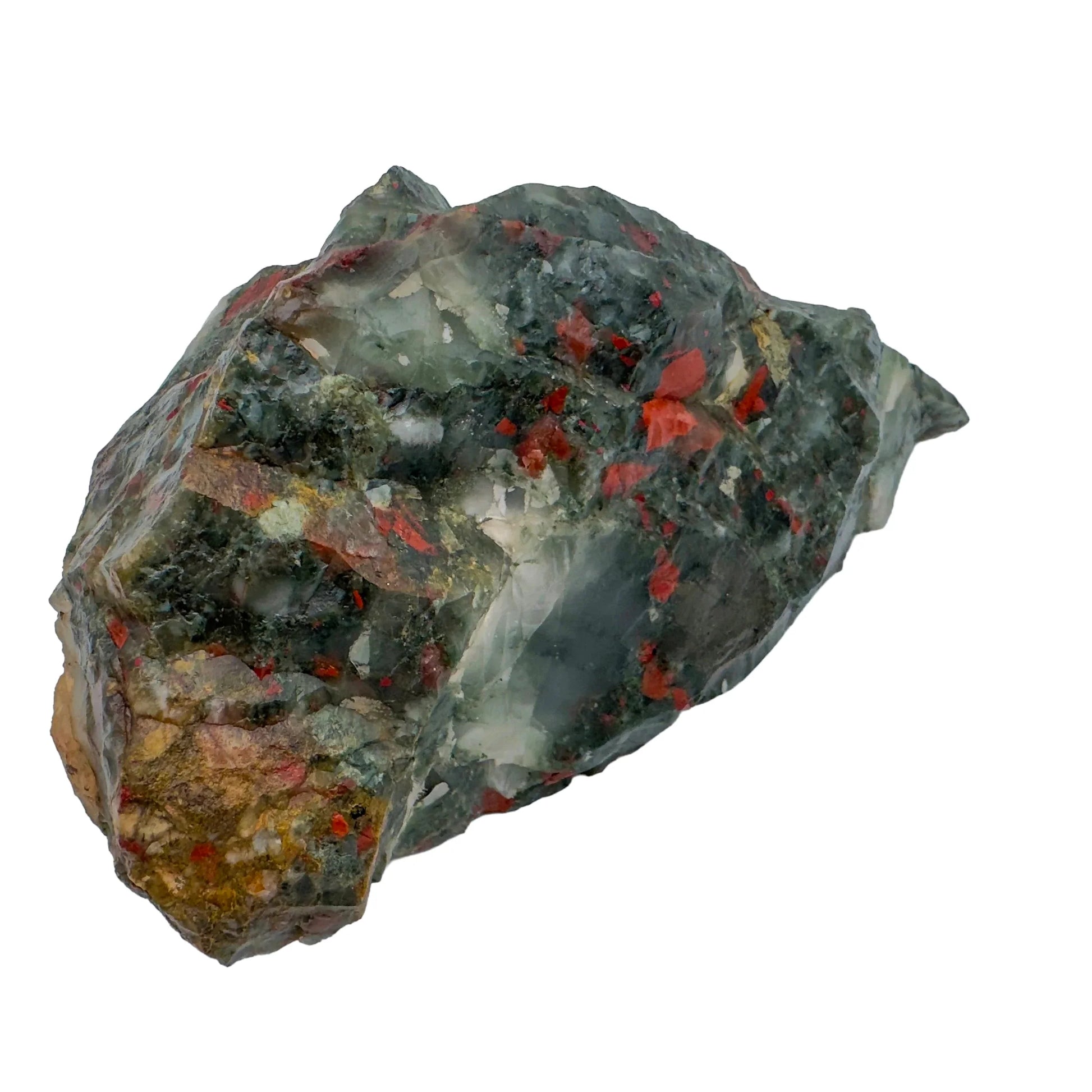 Edge view of Grade AA Bloodstone specimen, for Energy and Protection, showing natural texture.