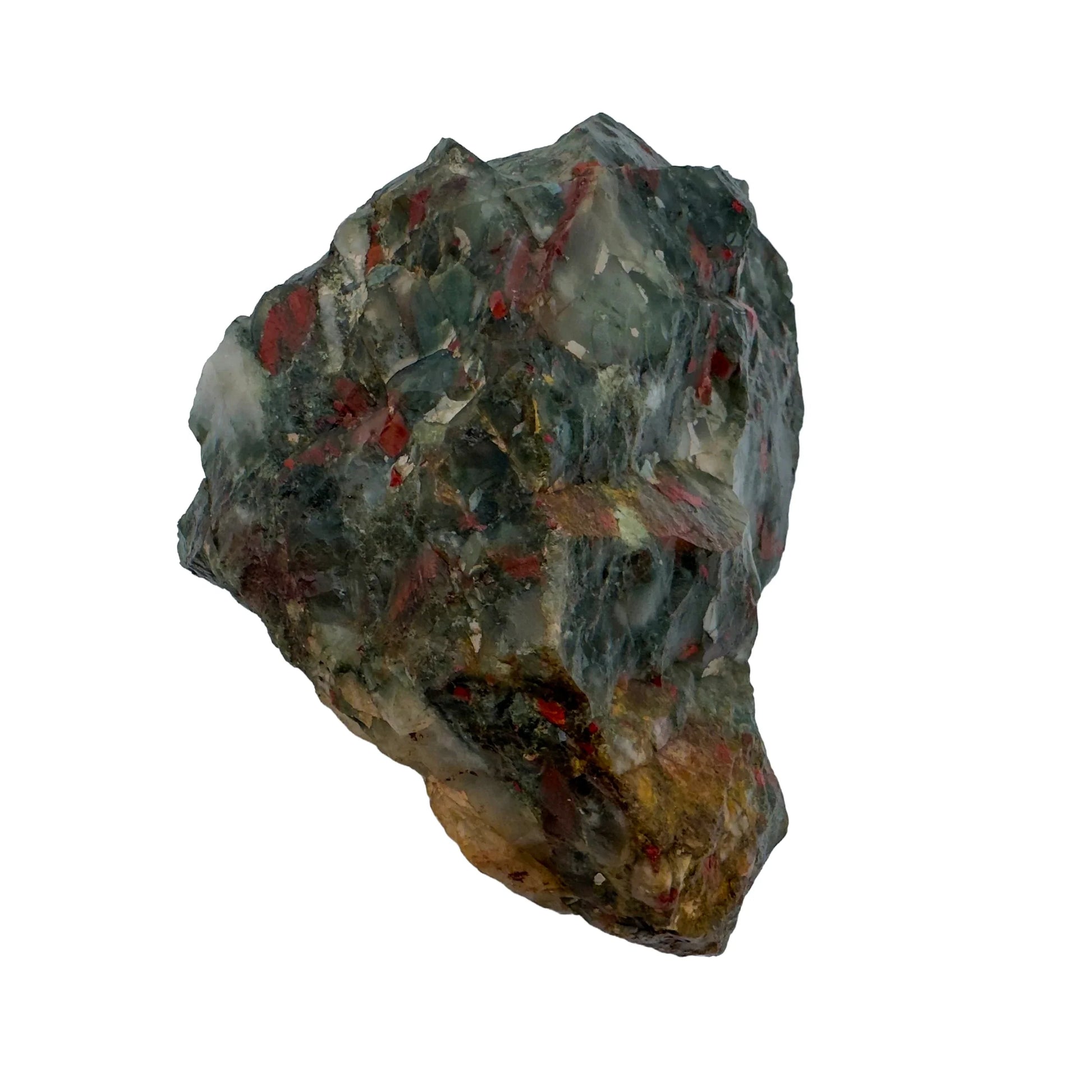 Bird's-eye view of Bloodstone specimen, Eswatini-sourced, showing natural variation.