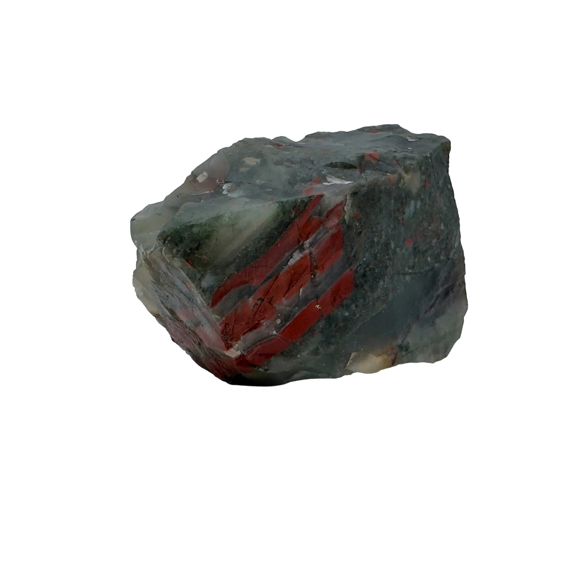 Plan view of green Bloodstone specimen, sourced from Hhohho, Eswatini.