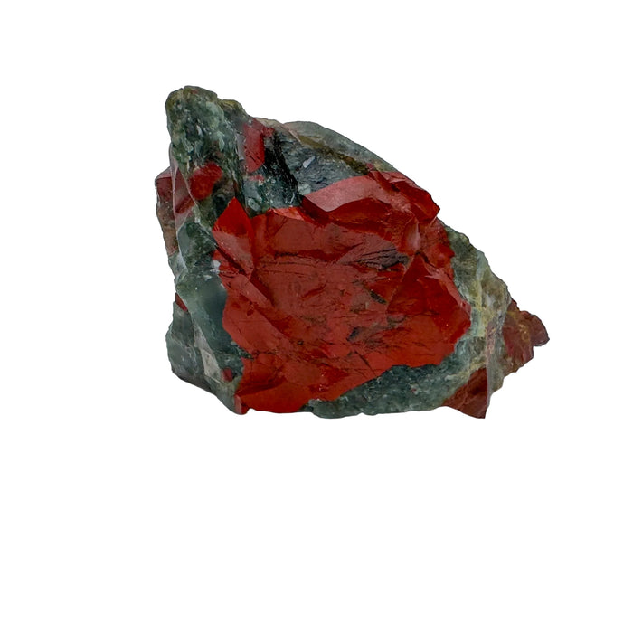 Side perspective of Grade AA Bloodstone specimen, showing characteristic finish.