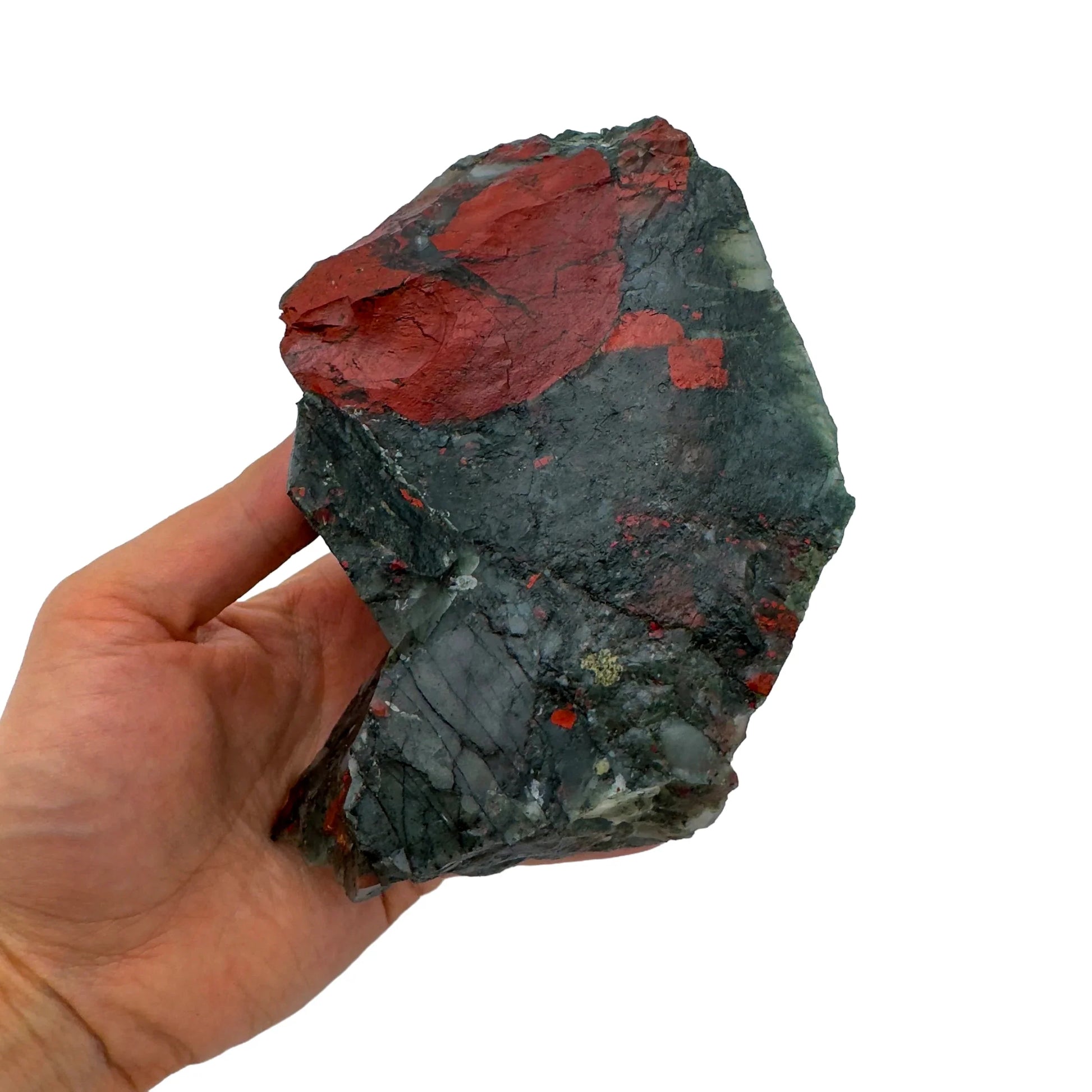 Back view of Grade AA Bloodstone specimen showing natural surface