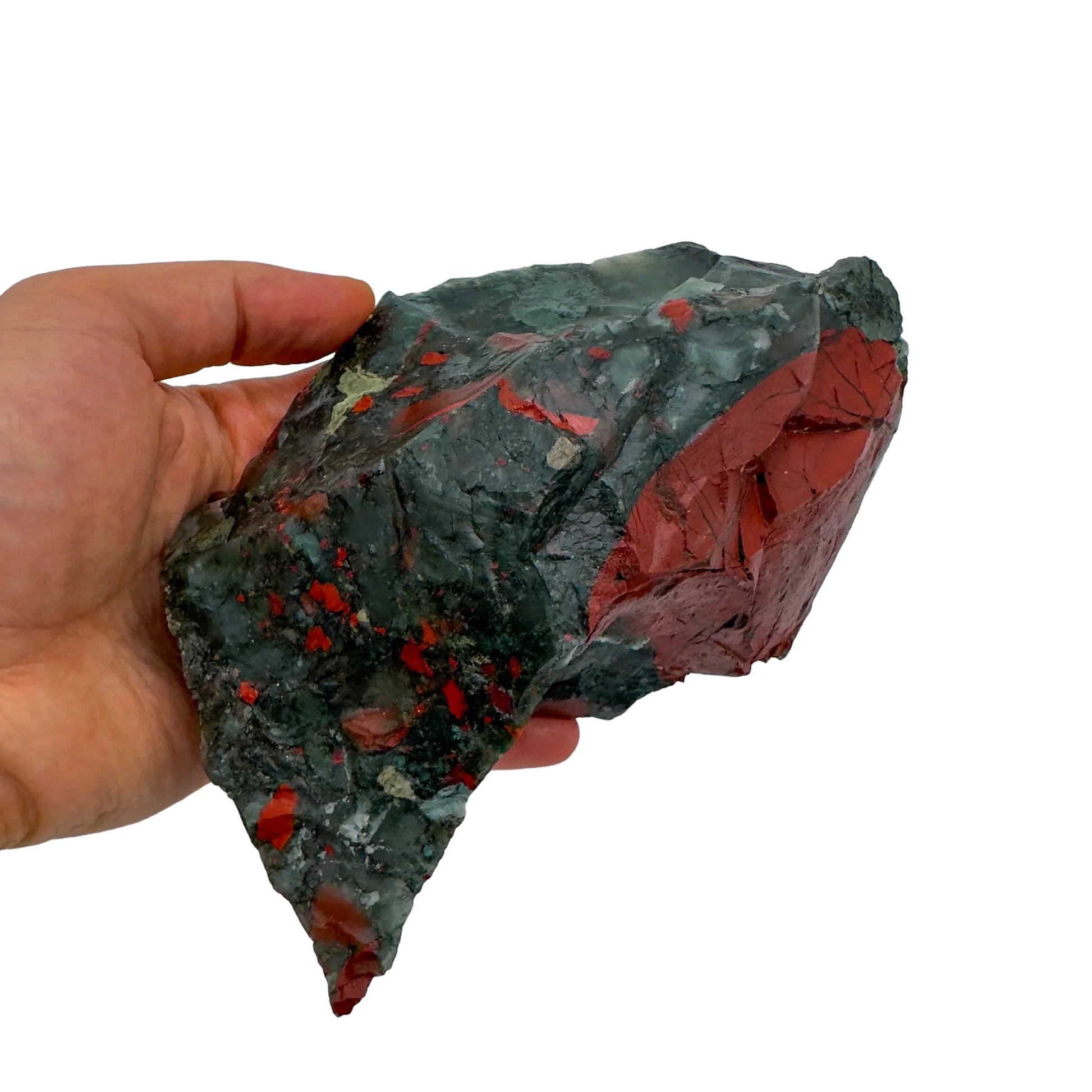 Full profile of Grade AA Bloodstone specimen ready to ship from Beyond Bohemian