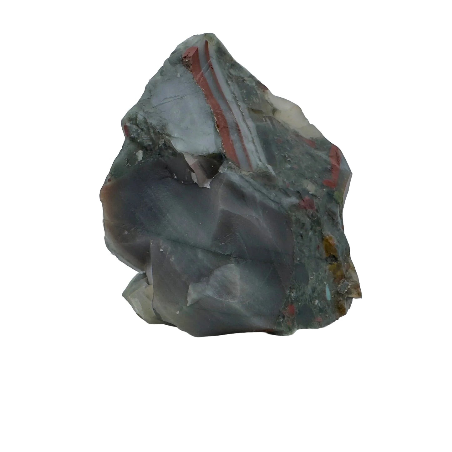 Top angle of Grade AA Bloodstone specimen, sourced from Hhohho, Eswatini, showing natural patina.