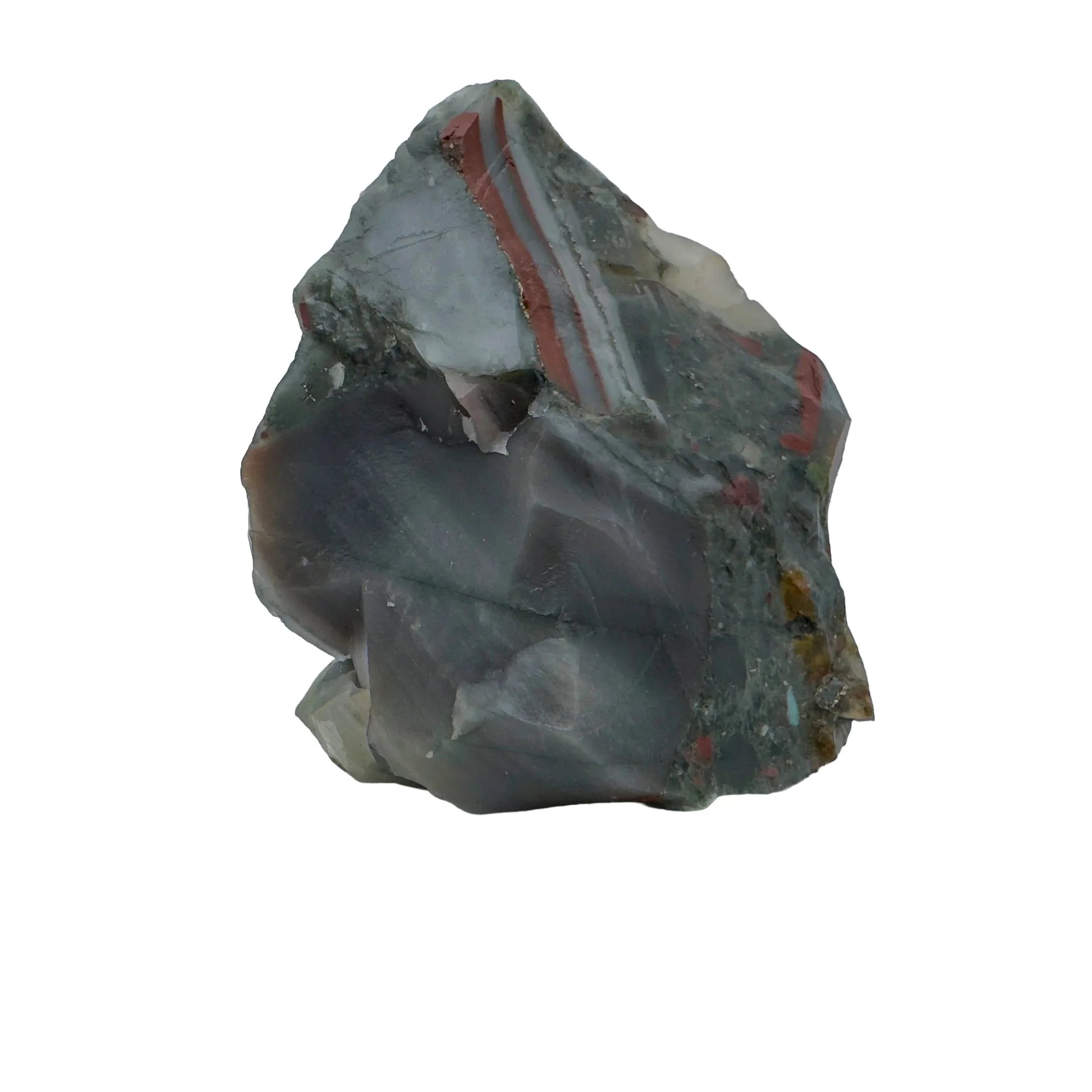 Top angle of Grade AA Bloodstone specimen, sourced from Hhohho, Eswatini, showing natural patina.
