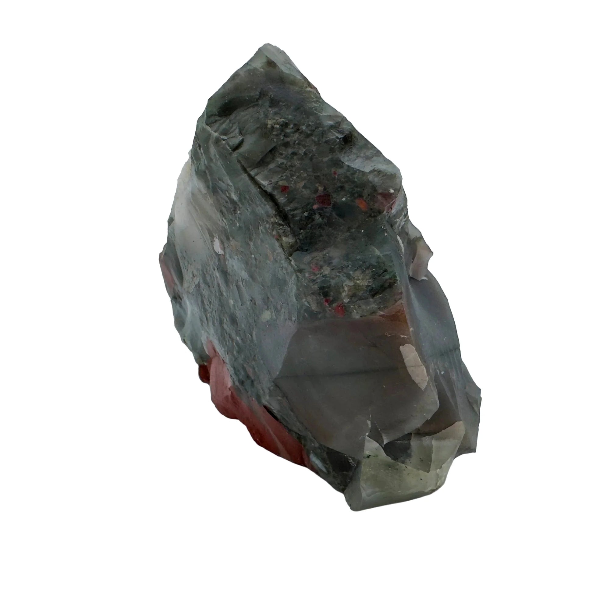 Underside detail of Grade AA green Bloodstone specimen, from Hhohho, Eswatini, showing characteristic patterning.